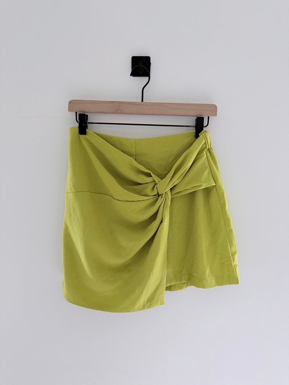 Mustard Seed Chartreuse Green Knot Asymmetrical Front Wrap Skort-Size L